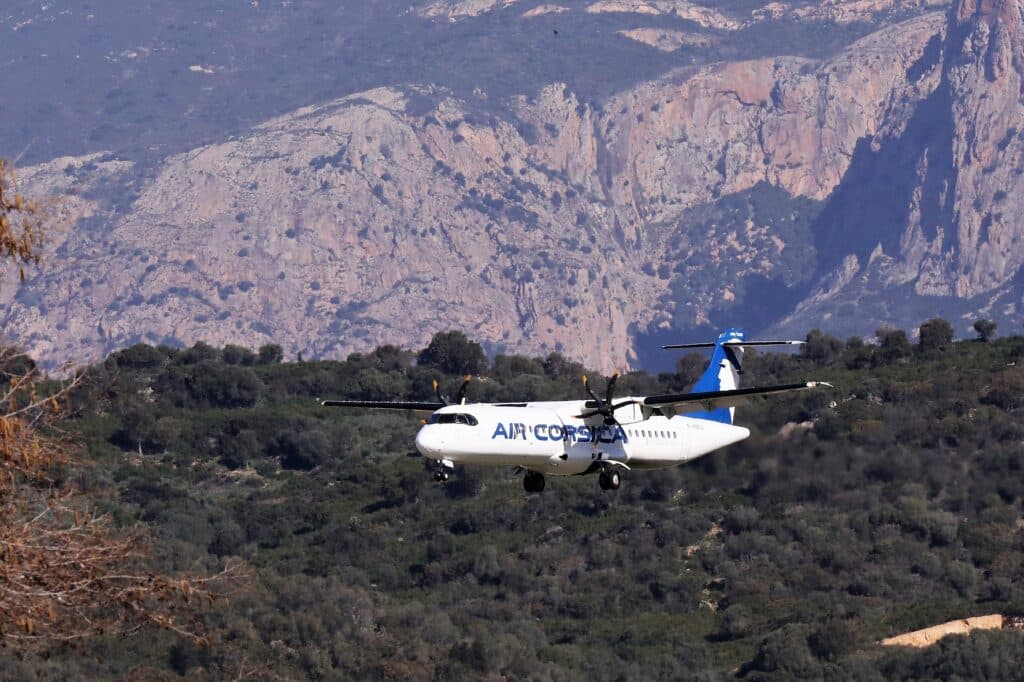 Air Corsica ATR turboprop aircraft - Landing at Ajaccio airport 